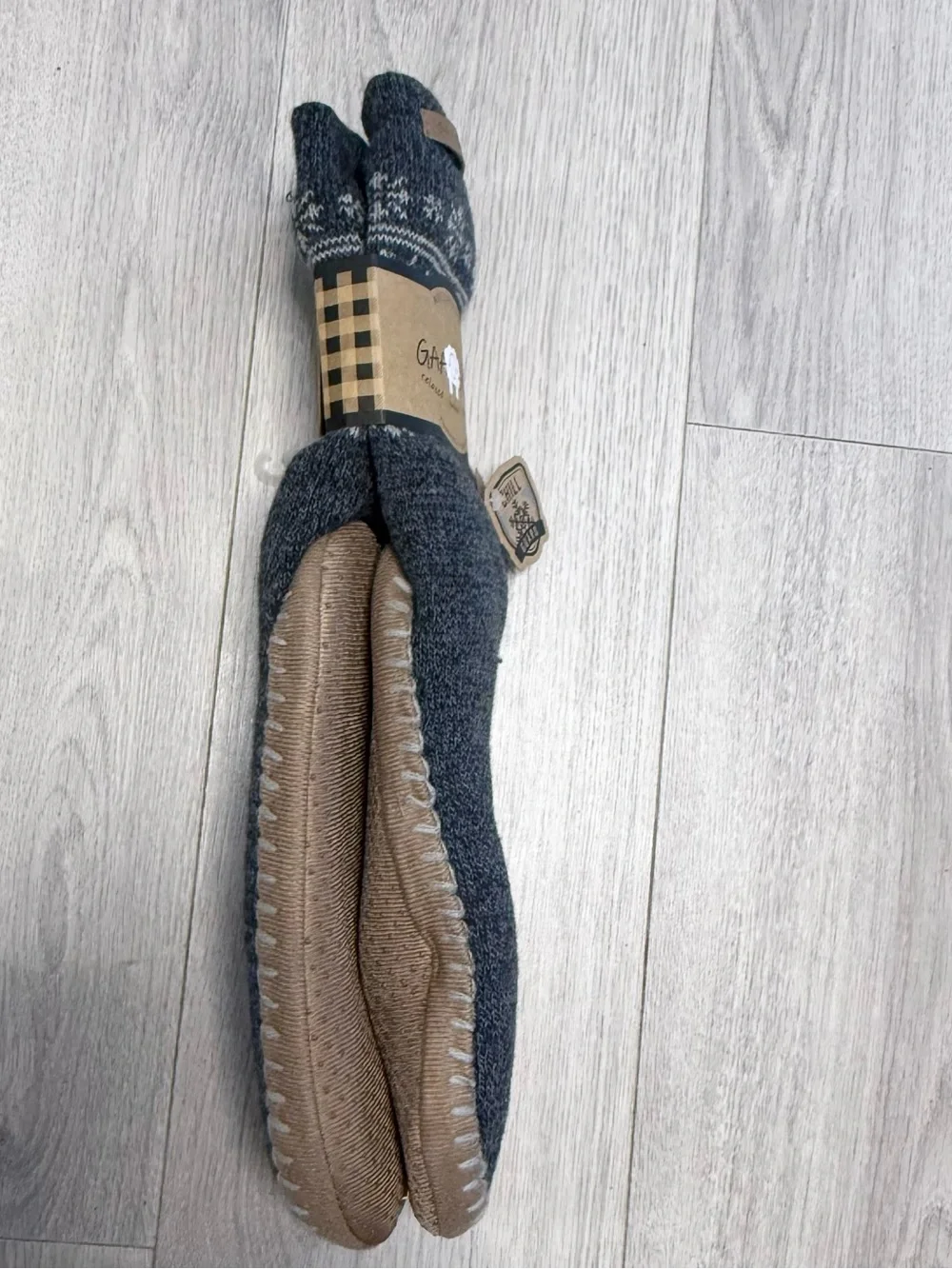 Men's Dark Gray Moccasin Slipper Socks‎ Size 9-13 with Non-Slip Sole